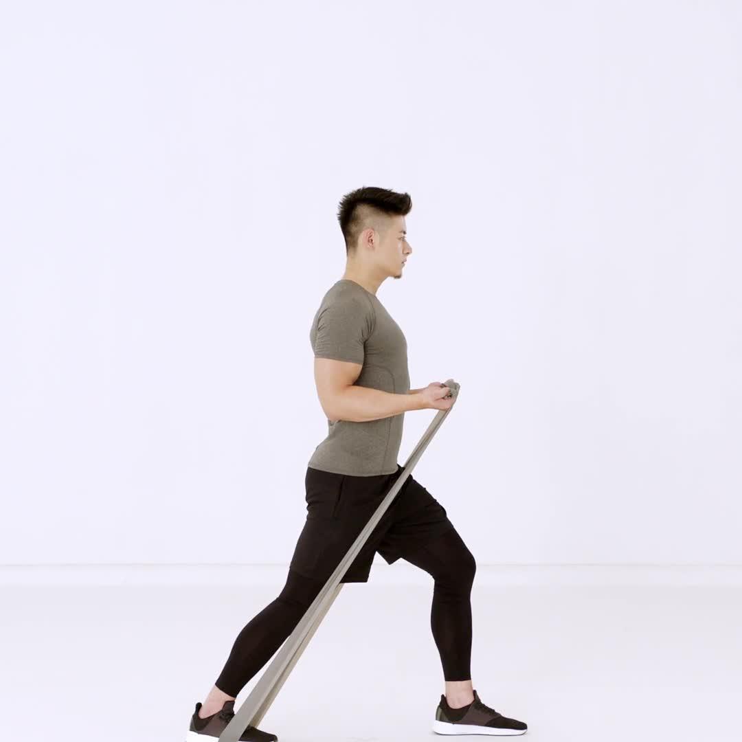 弹力带弓步静态弯举